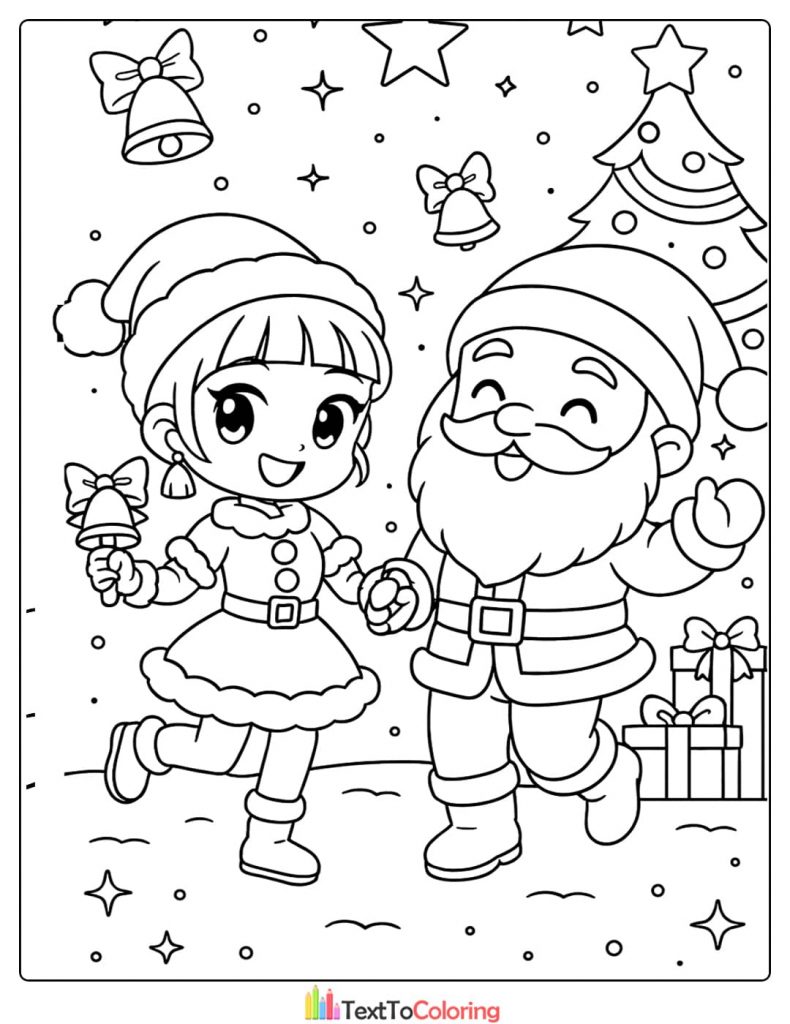 Chibi Zoey holding hands with Santa Kpop Demon Hunters Coloring Pages