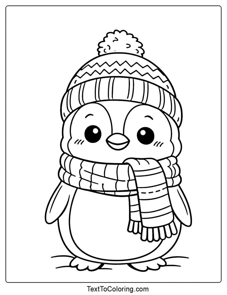 Cute Penguin Wearing Scarf Coloring Page
