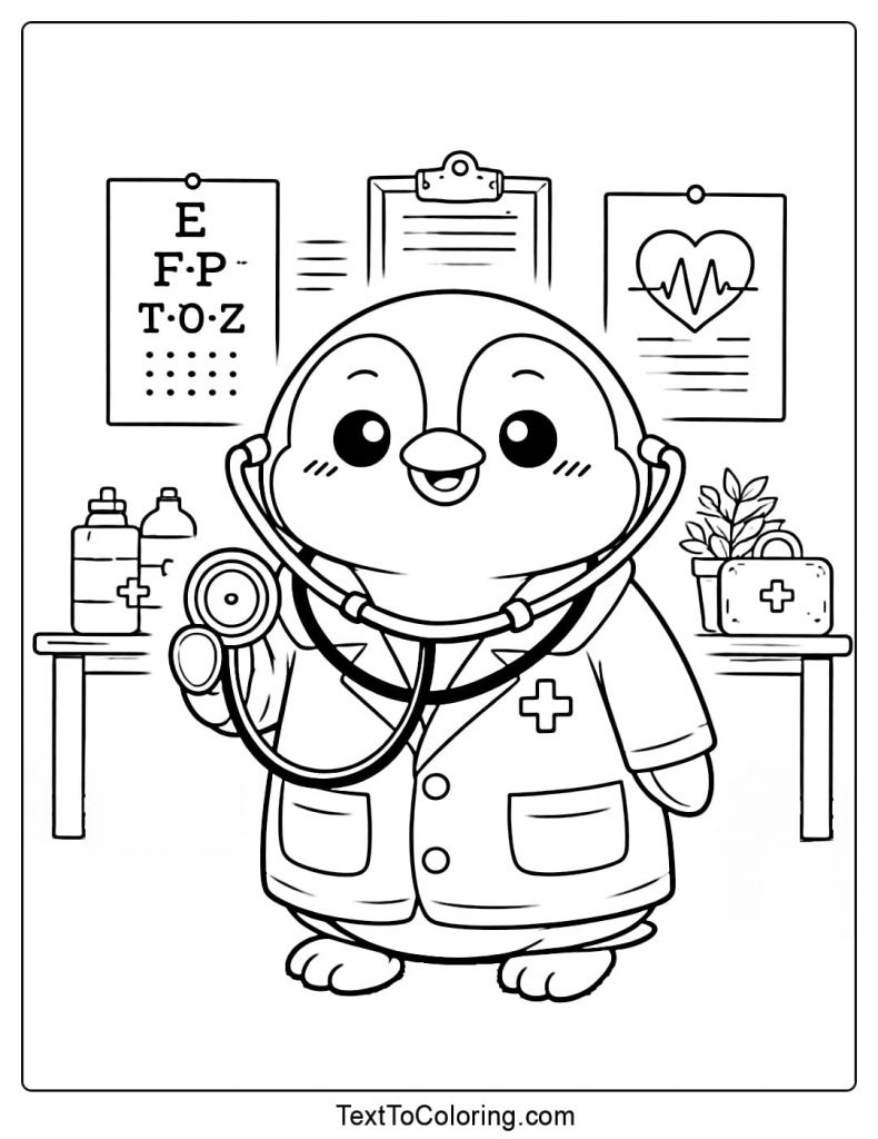 Penguin Dressed As Doctor Coloring Page