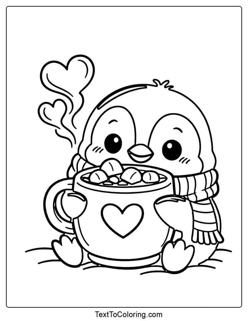 Penguin Holding Hot Cocoa Mug Coloring Page