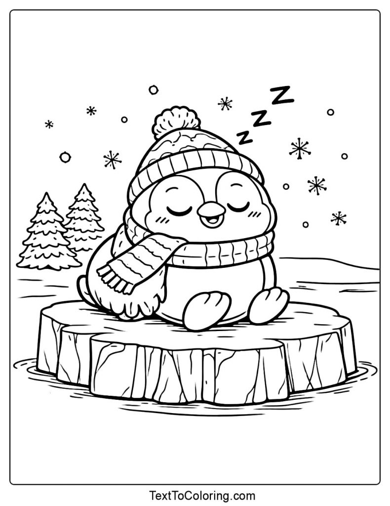 Penguin Sleeping On Ice Coloring Page